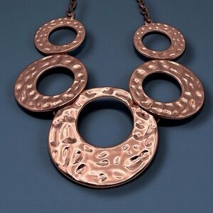 Vintage Hammered Circle Polished Rose Gold Copper Statement Necklace